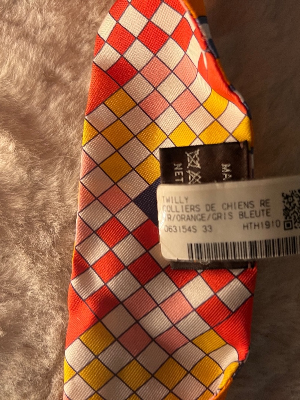 HERMES SILK COLLIERS ET CHIENS TWILLY ORANGE / GRIS BLEUTE - Picture 3 of 12